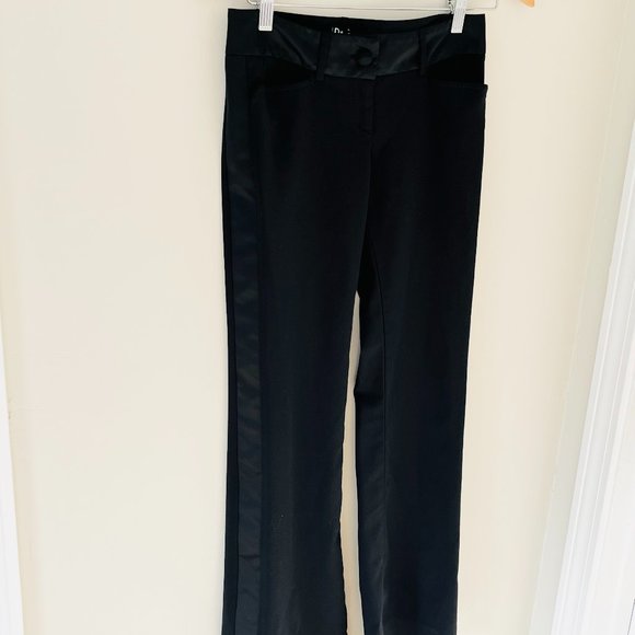 D&G Satin Trim Tuxedo Wool Blend Tuxedo Pant Low Rise Slight Flare Black sz 2 - Picture 1 of 9